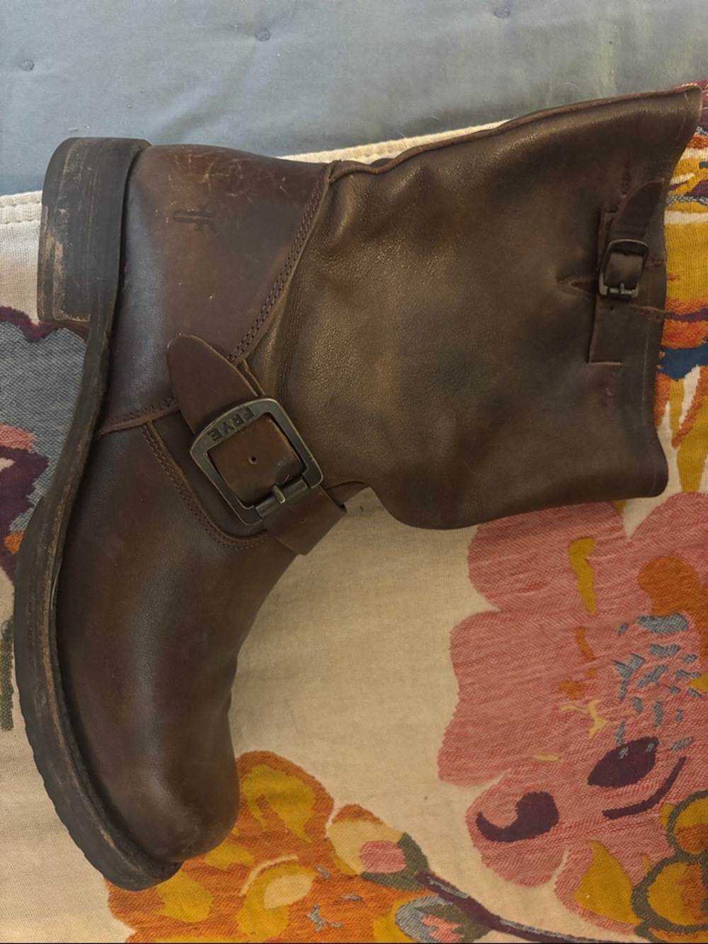 FRYE AND CO. Dark Brown Leather Mid-Calf Buckle Boot